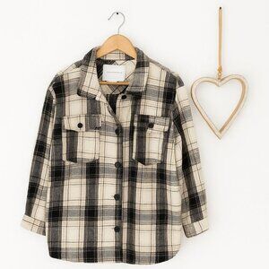 Lucky Brand Womens Buffalo Plaid Midweight Shacket Shirt Jacket MEDIUM Beige